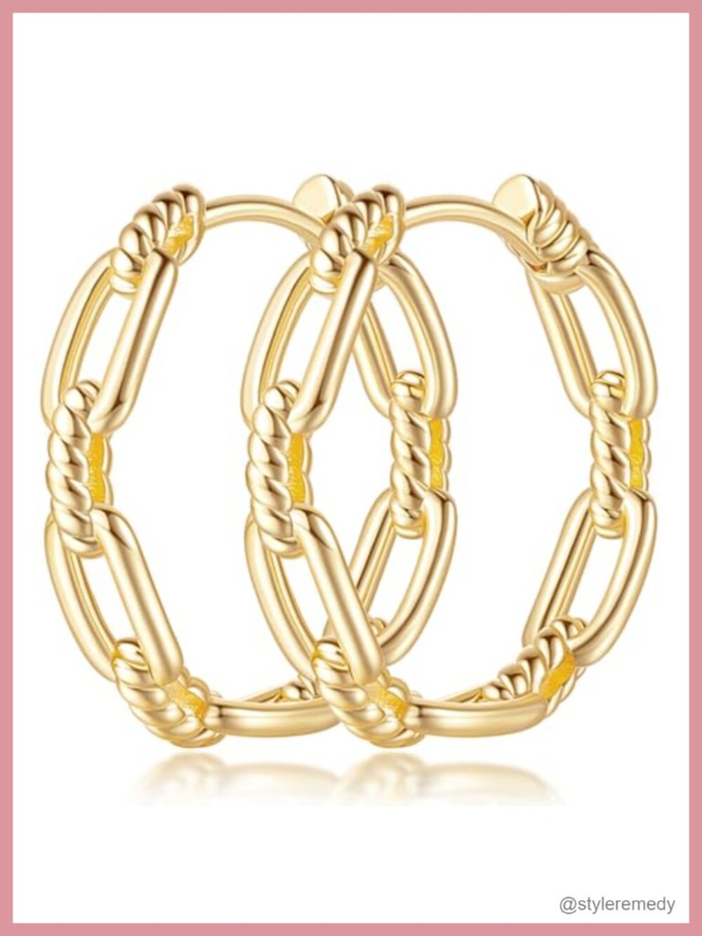 14k Gold Plated Hoop Earrings Cable Chain Hinge Snap Back Women